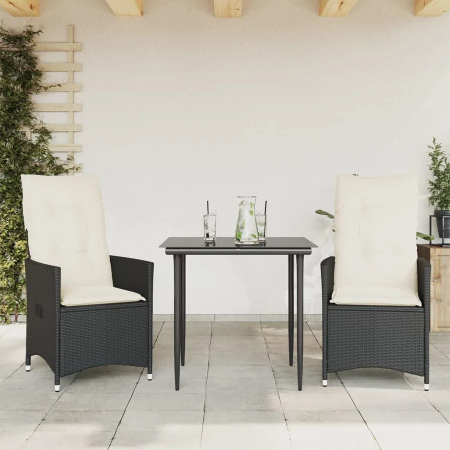 Chaises inclinables de jardin lot de 2 et coussins noir rotin - 2