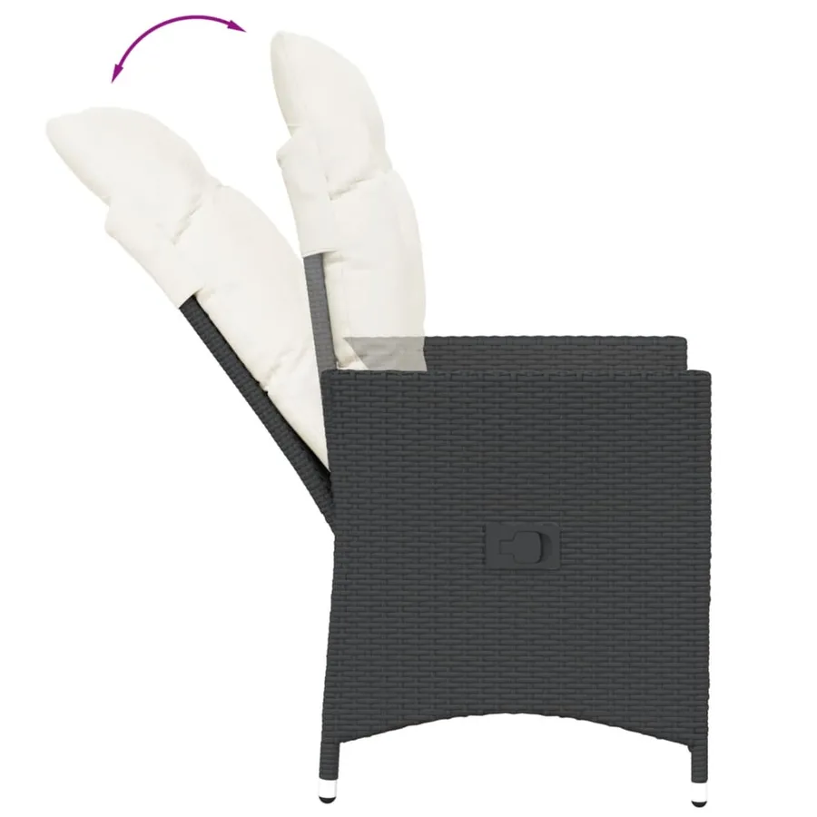 Chaises inclinables de jardin lot de 2 et coussins noir rotin - 7