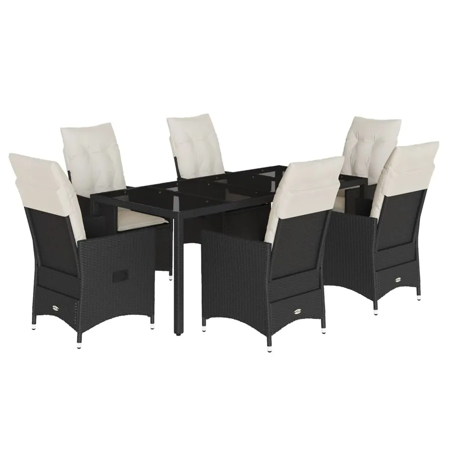 Ensemble à manger de jardin coussins 7pcs Noir Résine tressée - 2
