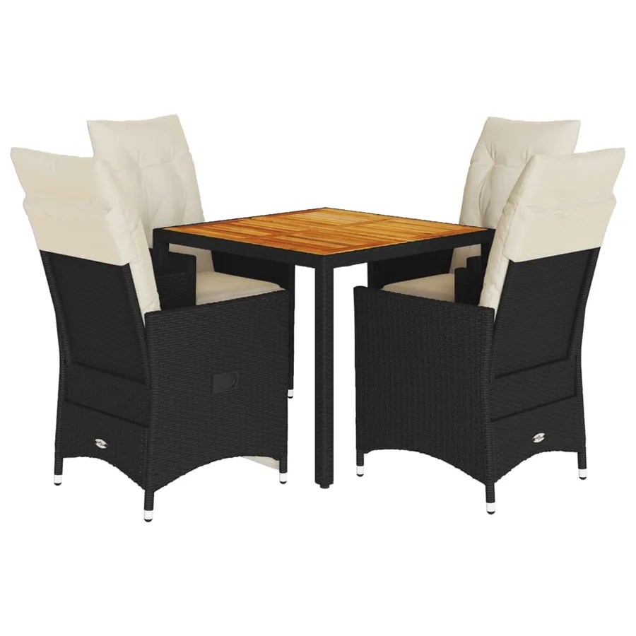 Ensemble à manger de jardin coussins 5pcs noir résine tressée - 2