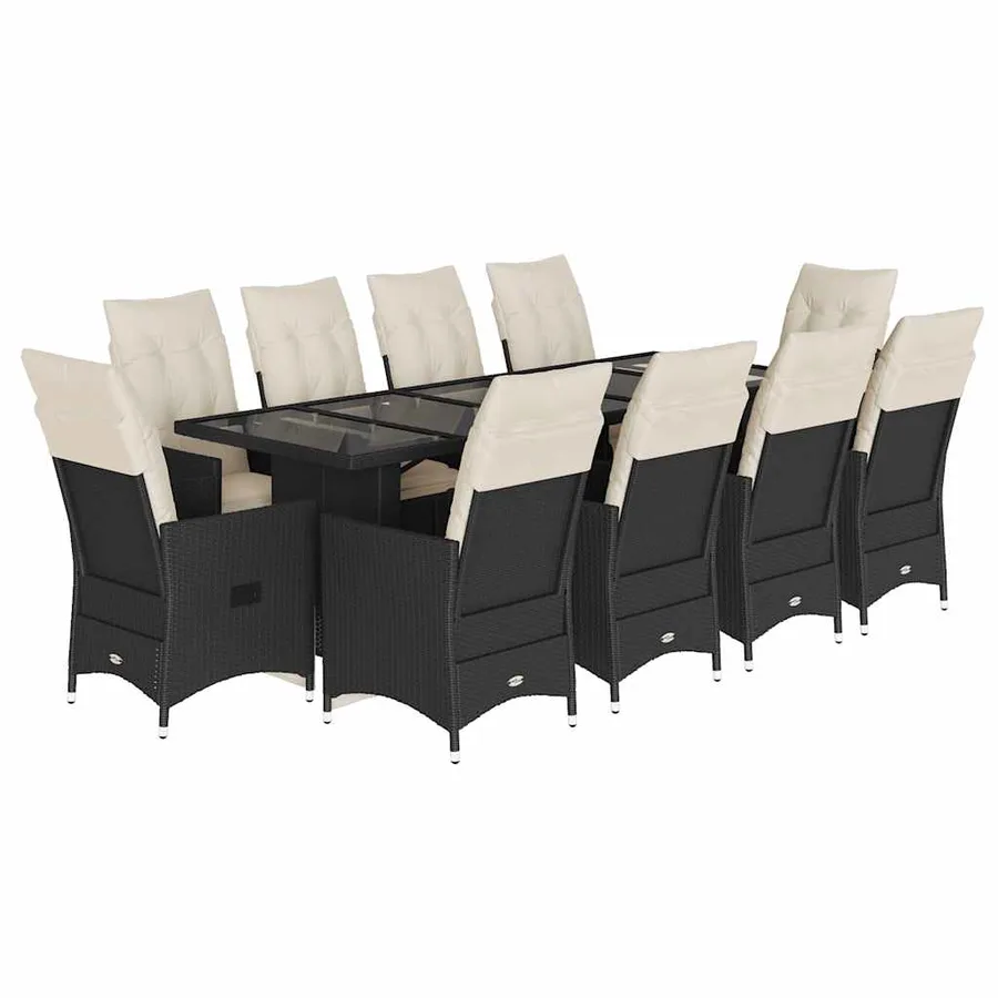 Ensemble de bistro de jardin 11 pcs coussins noir poly rotin - 2
