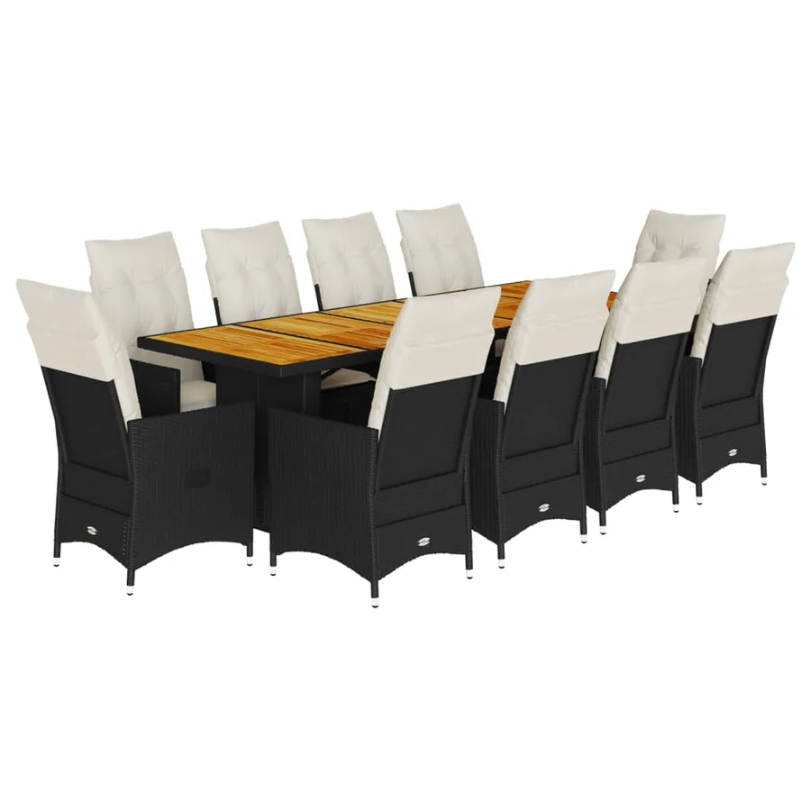 Ensemble de bistro de jardin 11 pcs coussins noir poly rotin - 2