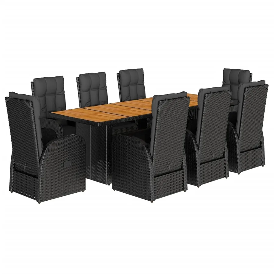 Ensemble à manger de jardin 9pcs coussins noir résine tressée - 2