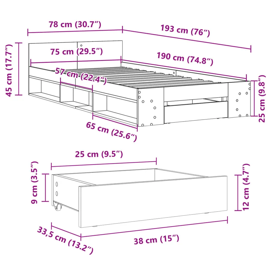 Cadre de lit avec tiroir sans matelas blanc 75x190 cm - 10
