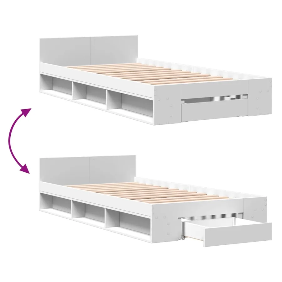Cadre de lit avec tiroir sans matelas blanc 75x190 cm - 7