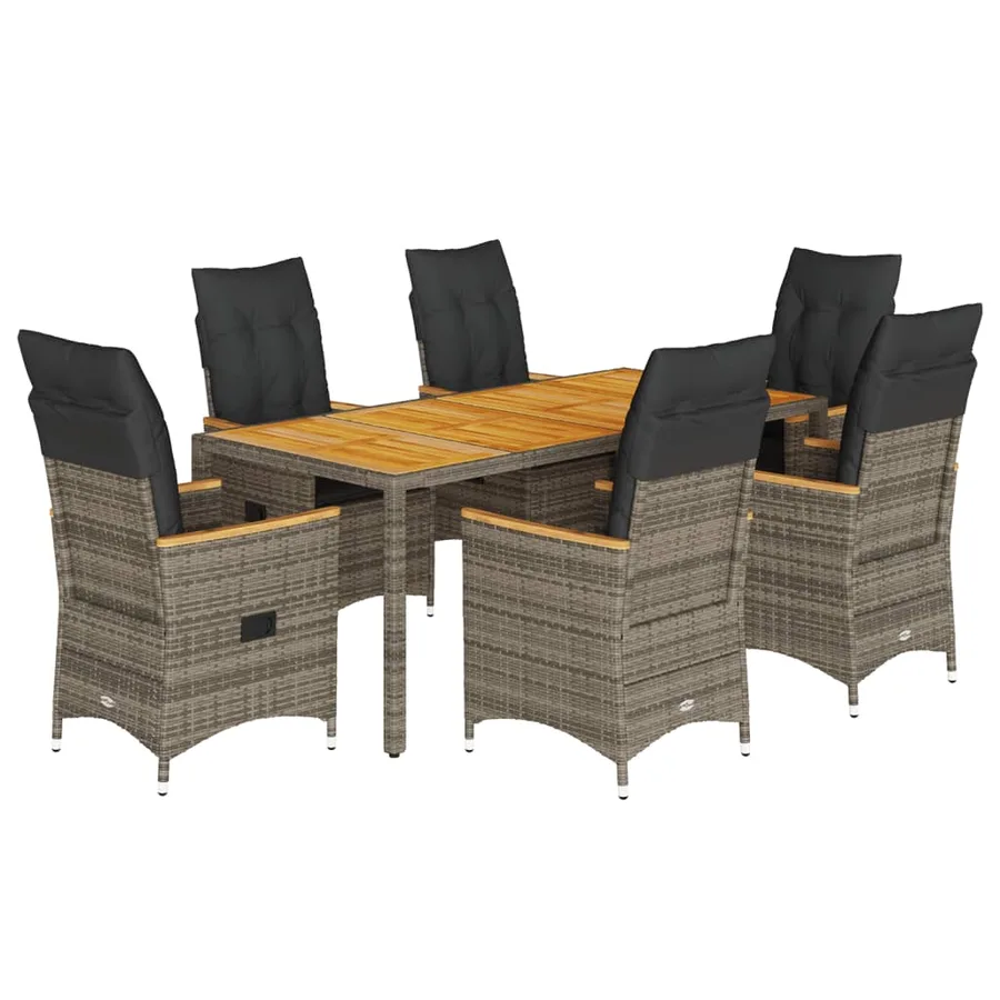Ensemble à manger de jardin et coussins 7 pcs gris rotin - 2