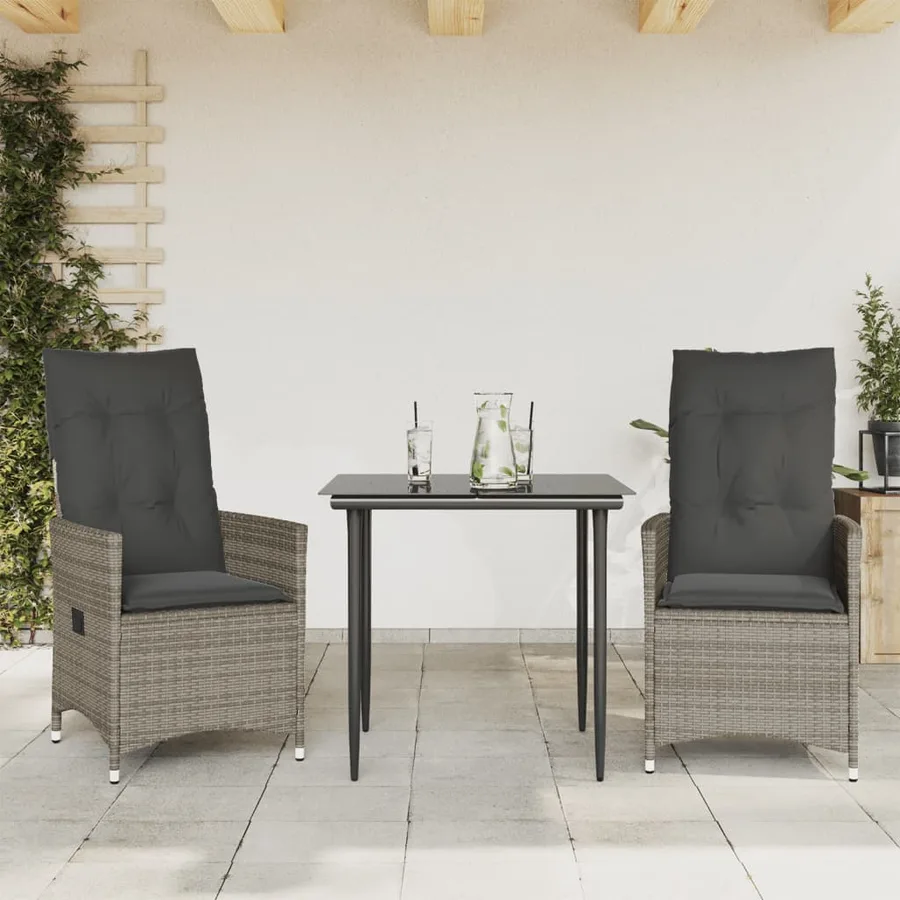 Chaises inclinables de jardin lot de 2 et coussins gris rotin - 2