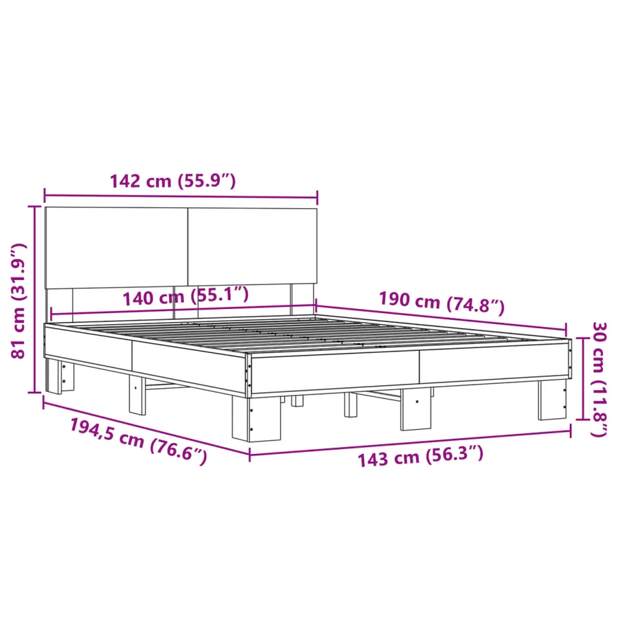 Cadre de lit sans matelas chêne sonoma 140x190 cm - 9