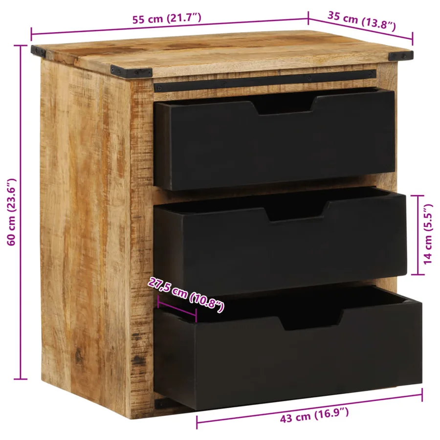 Buffet avec 3 tiroirs 55x35x60 cm bois massif de manguier - 10
