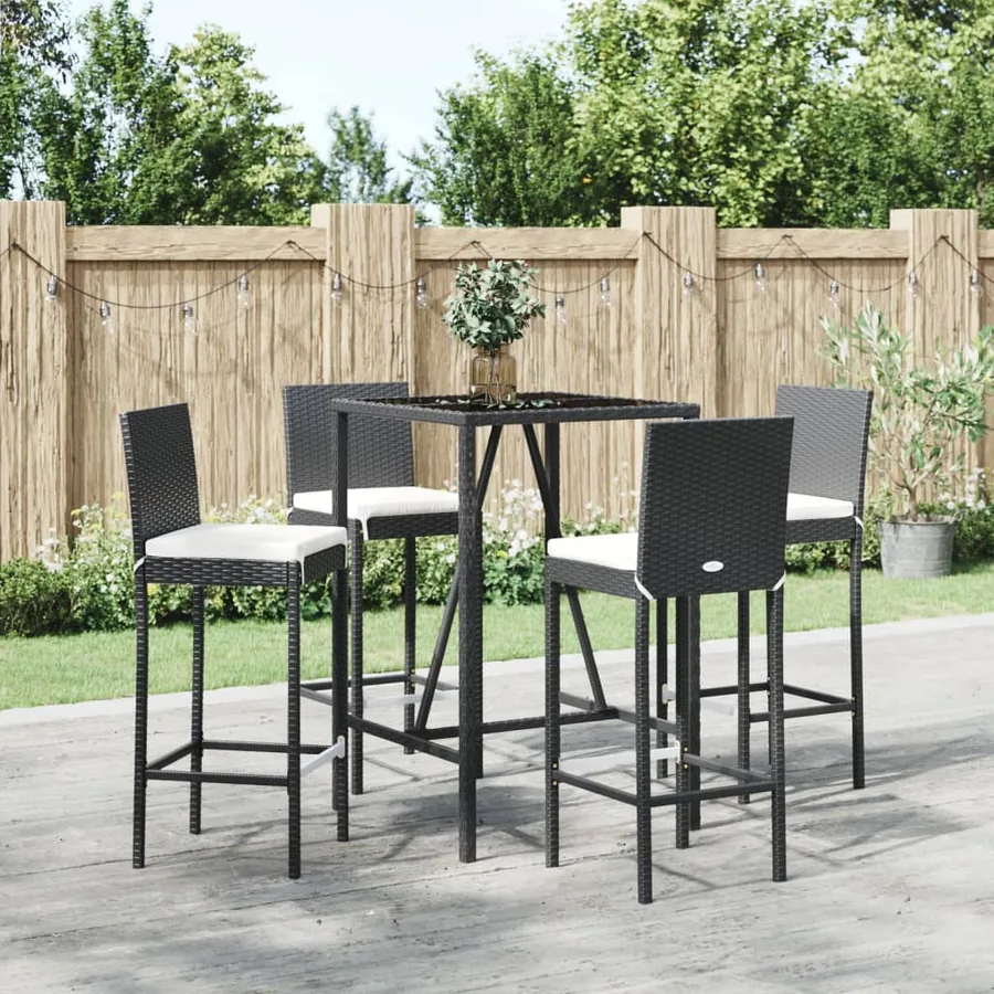 Ensemble de bar de jardin 5 pcs avec coussins noir poly rotin
