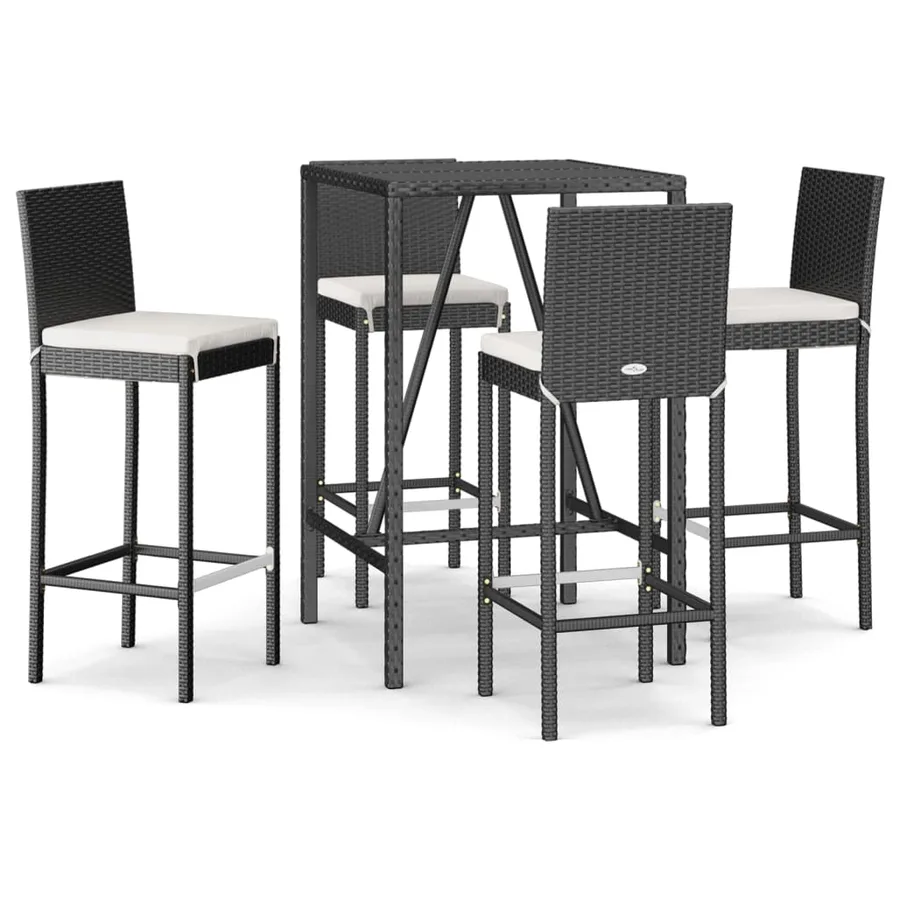 Ensemble de bar de jardin 5 pcs avec coussins noir poly rotin - 2