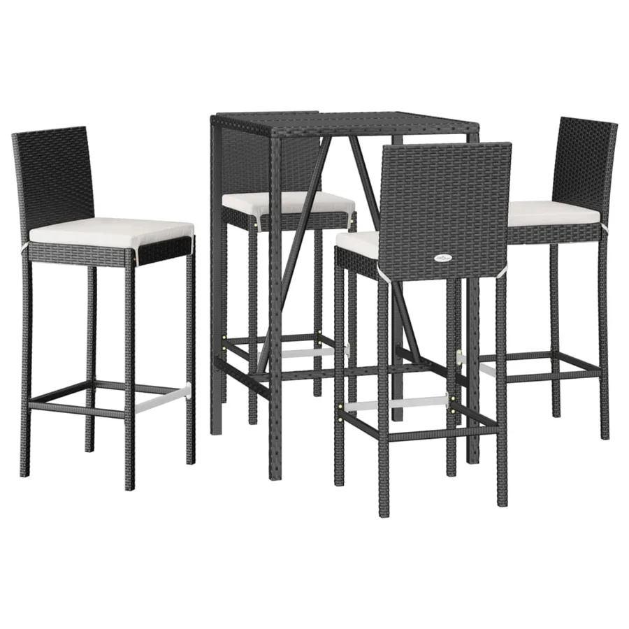 Ensemble de bar de jardin 5 pcs avec coussins noir poly rotin - 3