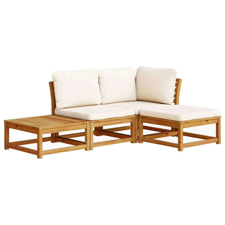 Salon de jardin 4 pcs avec coussins Bois d'acacia solide - 2
