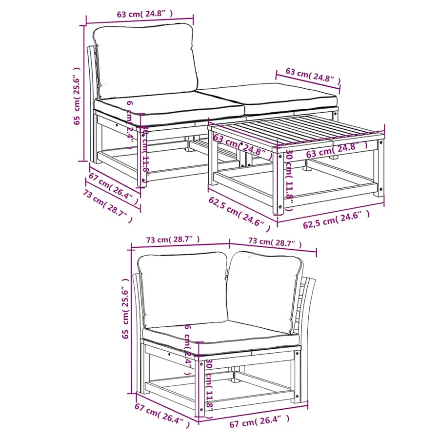 Salon de jardin 4 pcs avec coussins Bois d'acacia solide - 8
