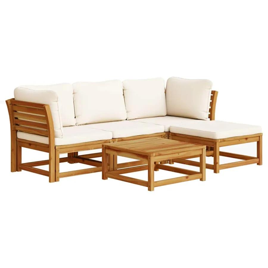 Salon de jardin avec coussins 5 pcs Bois d'acacia solide - 2