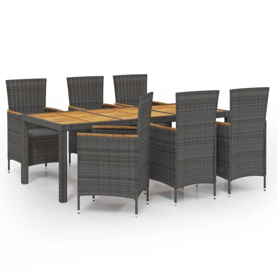 Salon de jardin 7 pcs avec coussins Résine tressée Gris - 2
