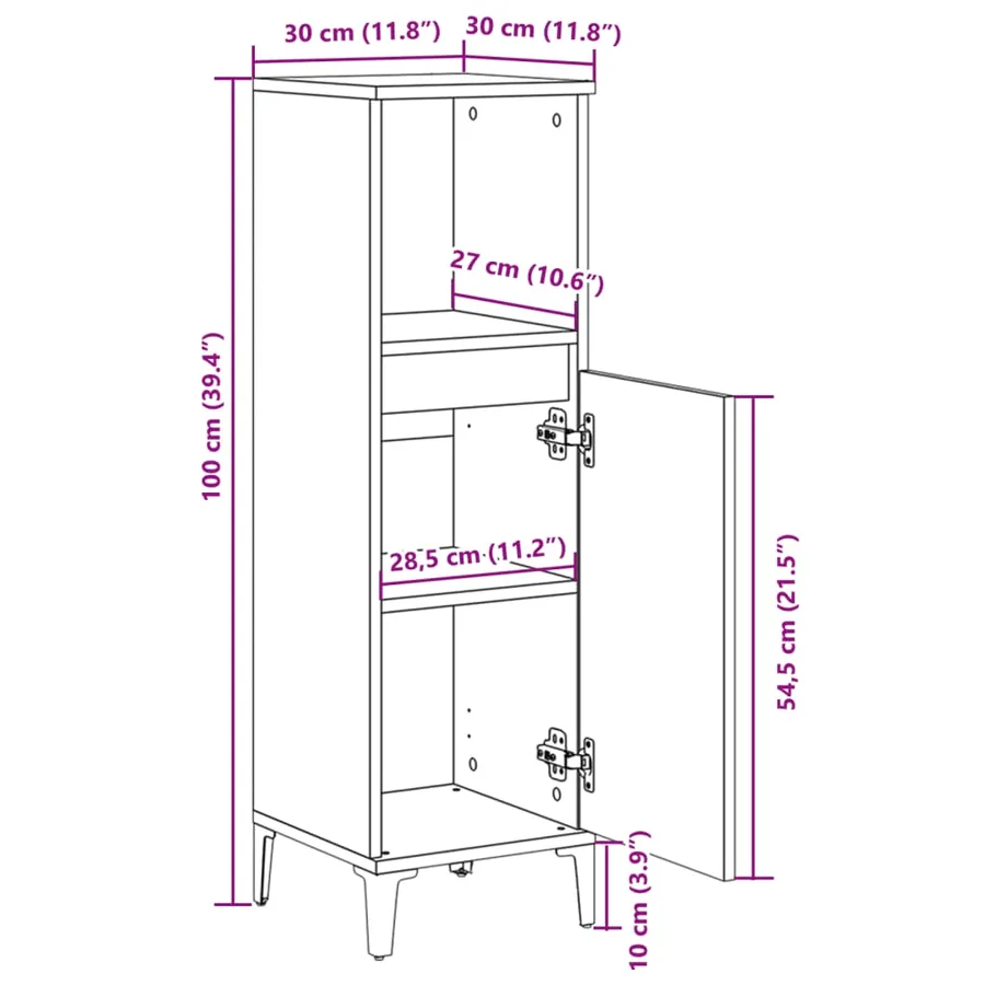 Armoire salle de bain chêne sonoma 30x30x100 cm - 10