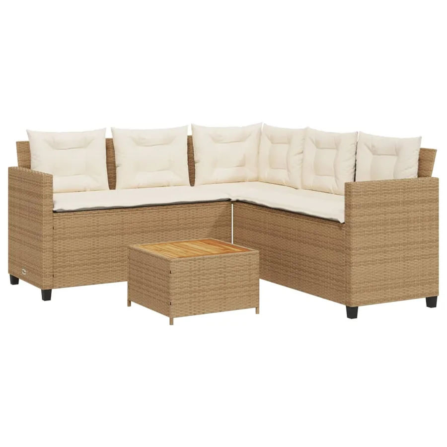 Canapé de jardin avec table et coussins en forme de L beige - 2