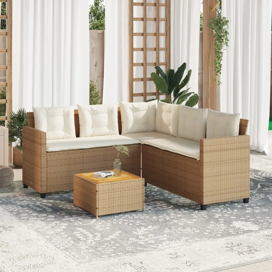 Canapé de jardin avec table et coussins en forme de L beige - 3