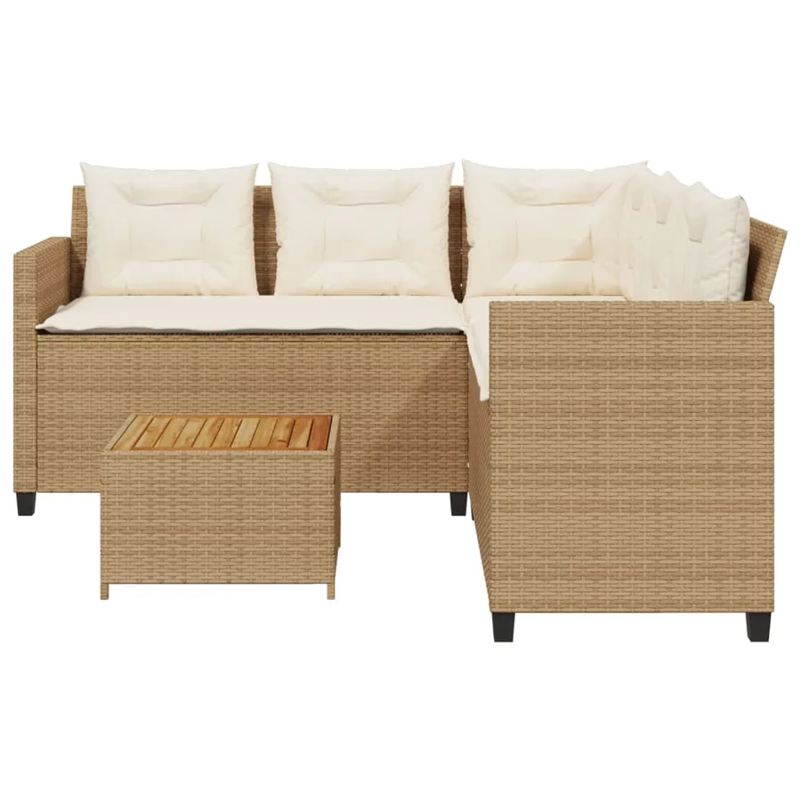 Canapé de jardin avec table et coussins en forme de L beige - 4