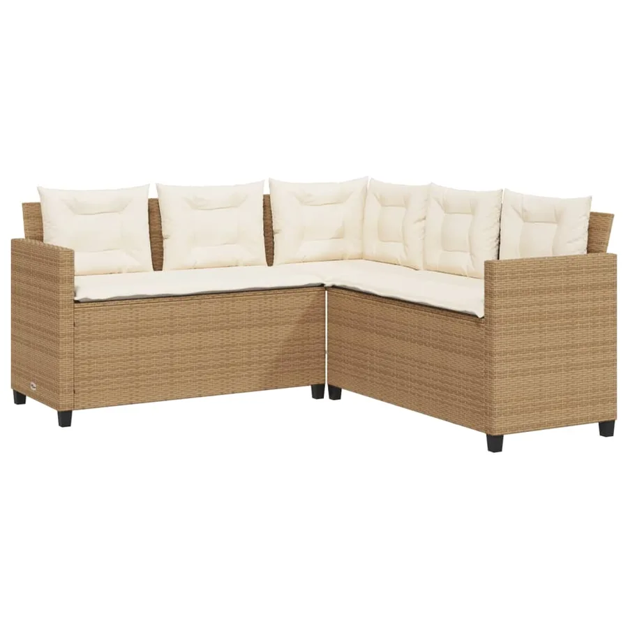 Canapé de jardin avec table et coussins en forme de L beige - 5