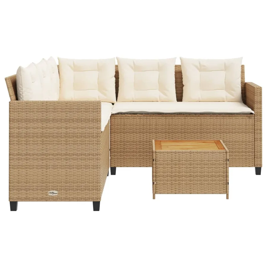 Canapé de jardin avec table et coussins en forme de L beige - 6