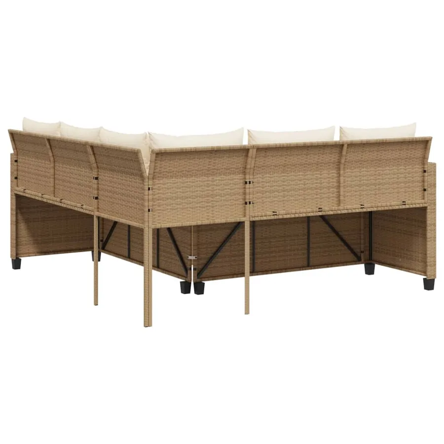 Canapé de jardin avec table et coussins en forme de L beige - 7