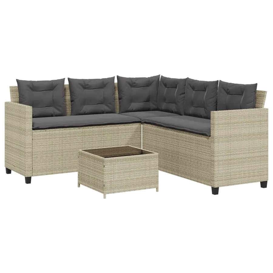 Canapé de jardin et table et coussins en forme de L gris clair - 2