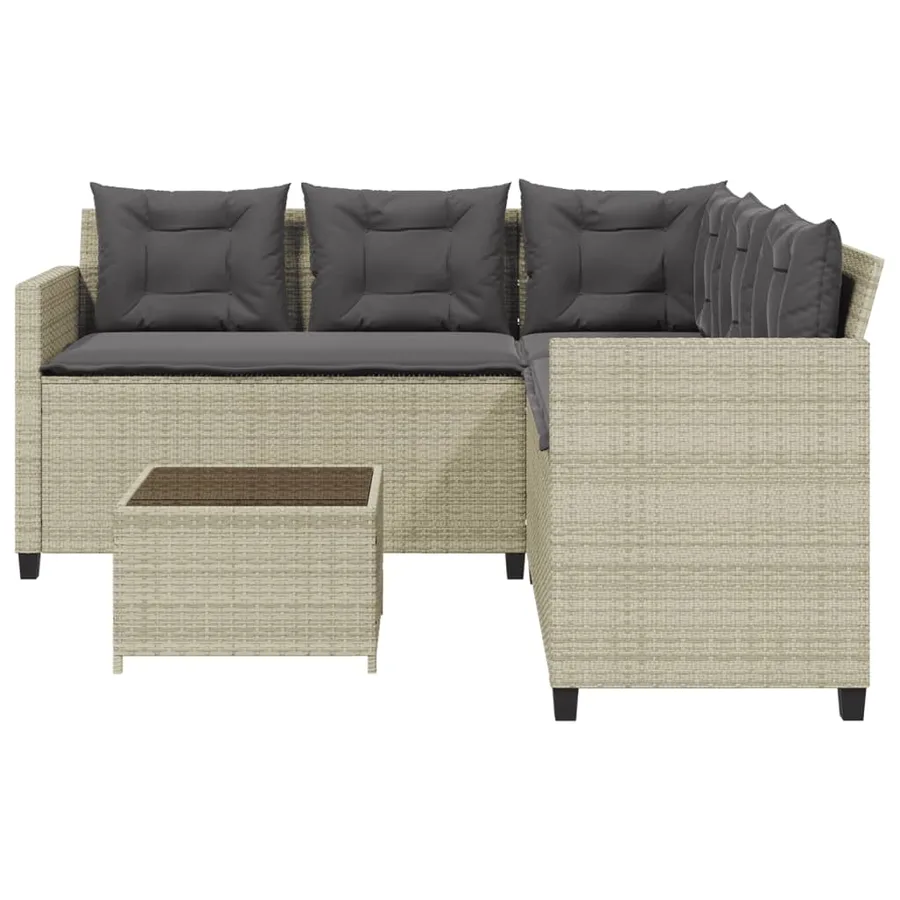 Canapé de jardin et table et coussins en forme de L gris clair - 4