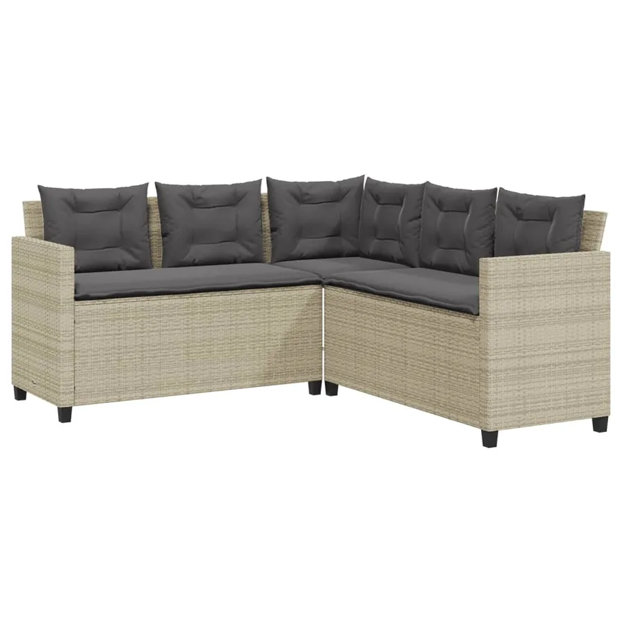 Canapé de jardin et table et coussins en forme de L gris clair - 5