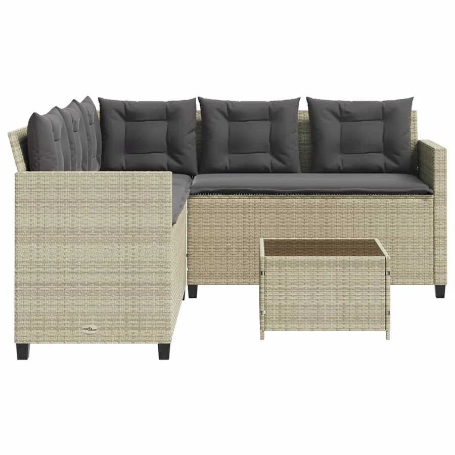 Canapé de jardin et table et coussins en forme de L gris clair - 6