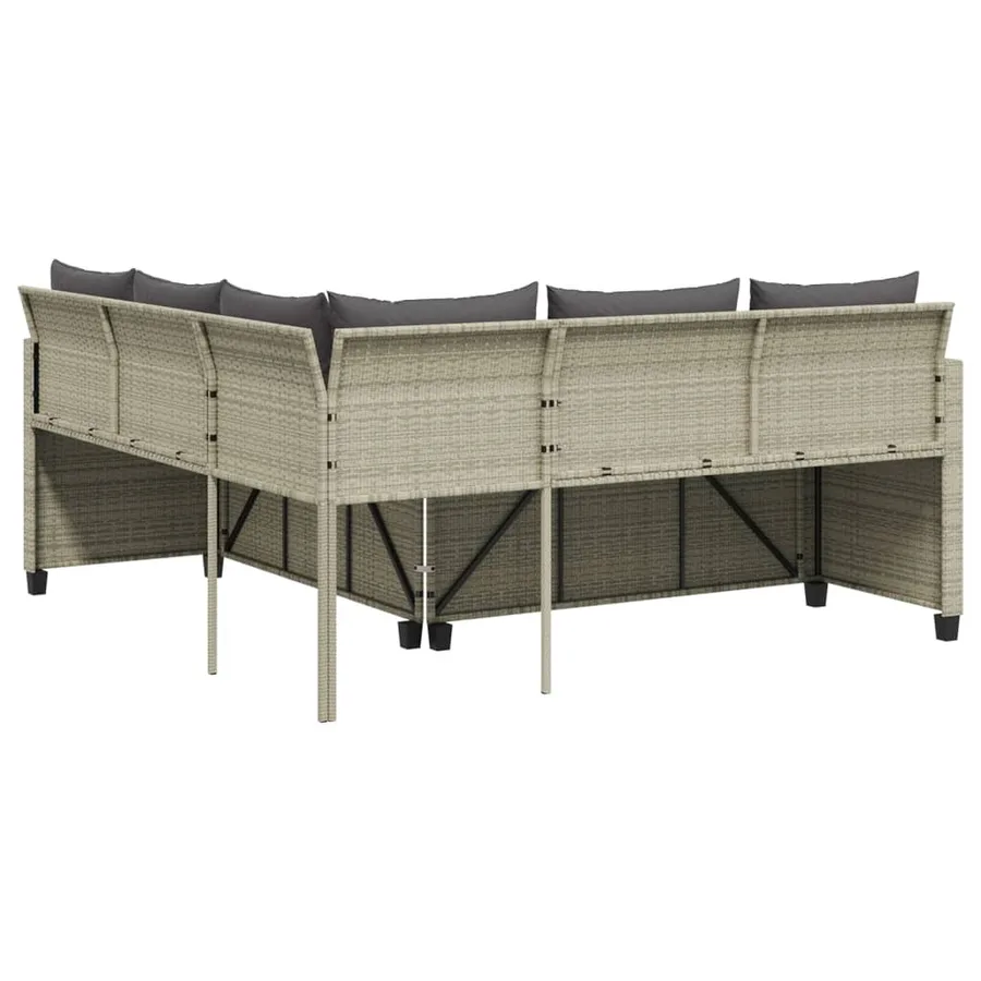 Canapé de jardin et table et coussins en forme de L gris clair - 7