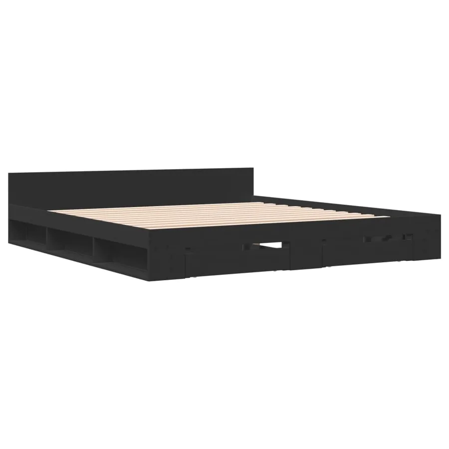 Cadre de lit avec tiroirs sans matelas noir 200x200 cm - 3