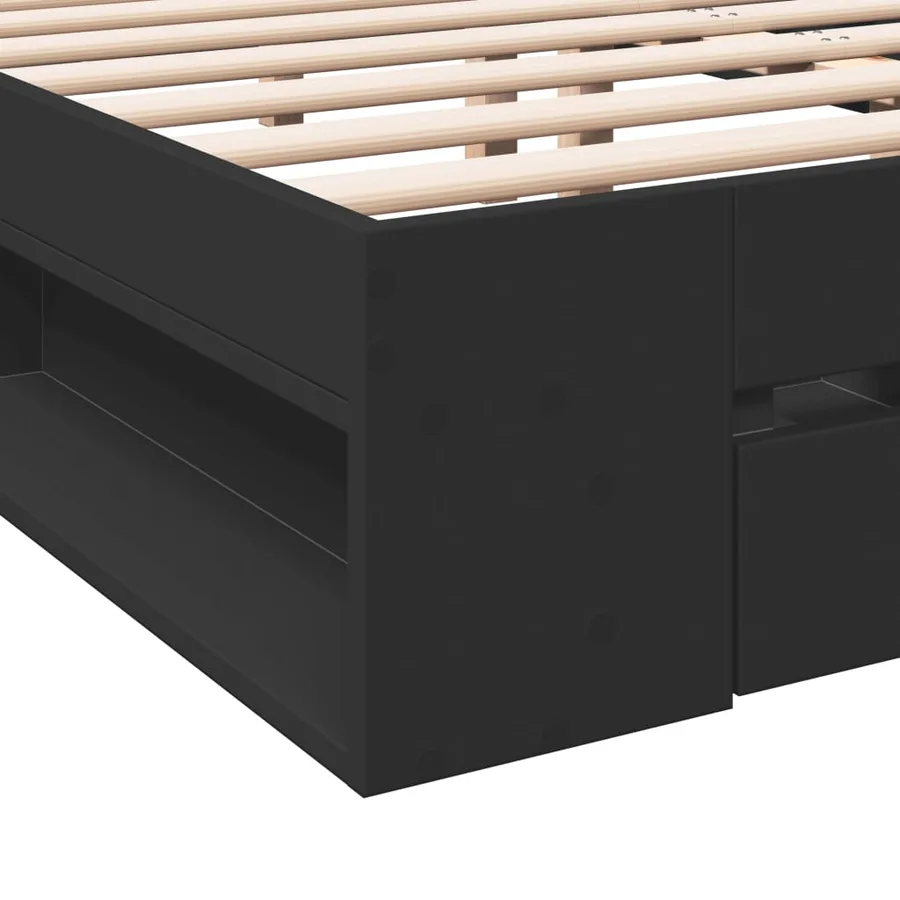 Cadre de lit avec tiroirs sans matelas noir 200x200 cm - 8