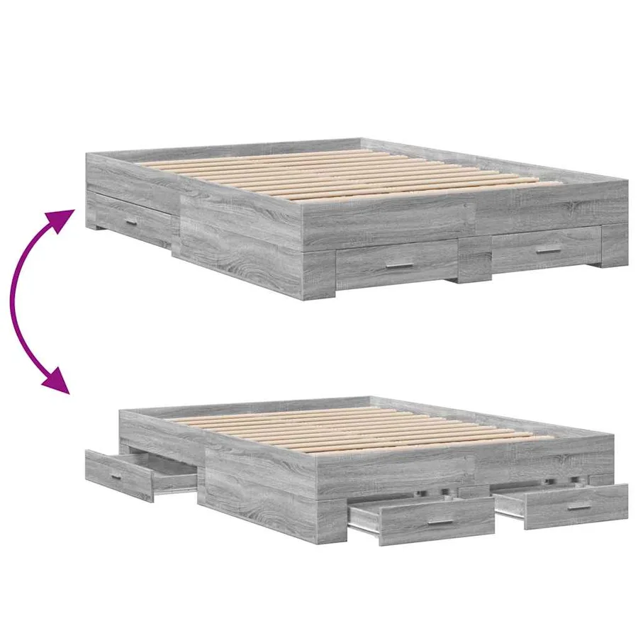 Cadre de lit avec tiroirs sans matelas sonoma gris 120x200 cm - 7