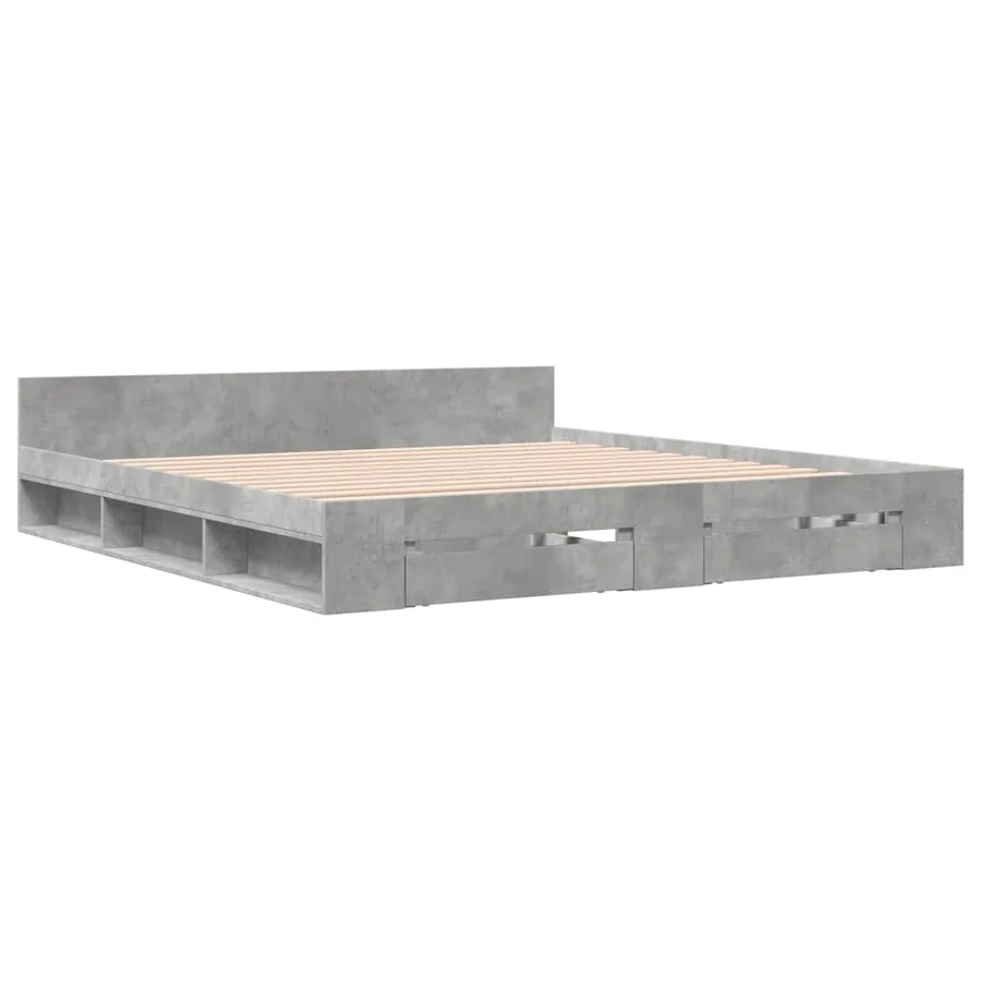 Cadre de lit avec tiroirs sans matelas gris béton 200x200 cm - 3