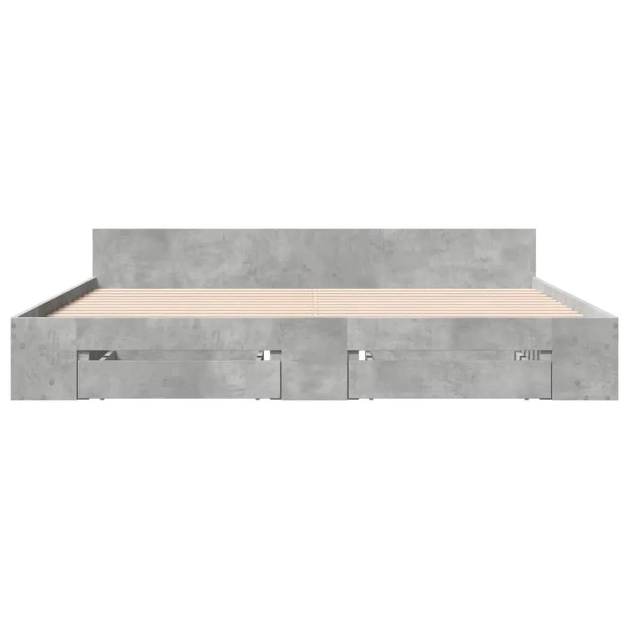 Cadre de lit avec tiroirs sans matelas gris béton 200x200 cm - 4