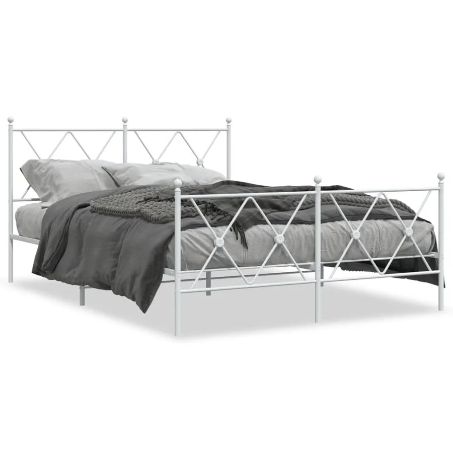 Cadre de lit métal sans matelas et pied de lit blanc 137x190 cm - 2