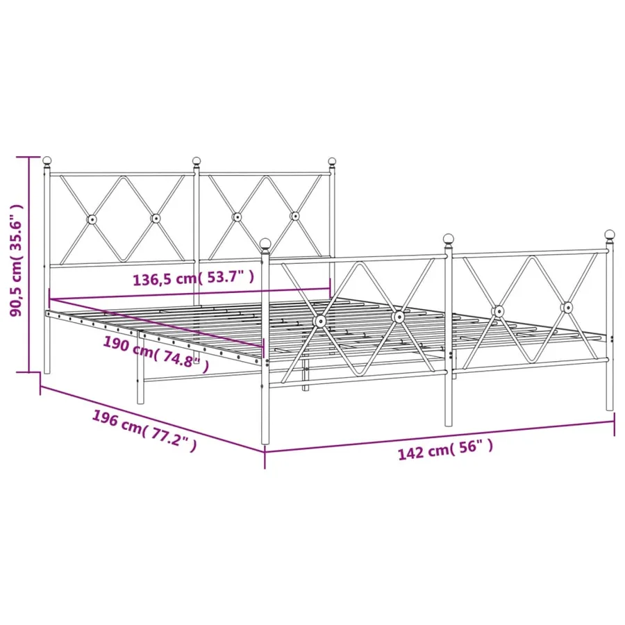 Cadre de lit métal sans matelas et pied de lit blanc 137x190 cm - 8