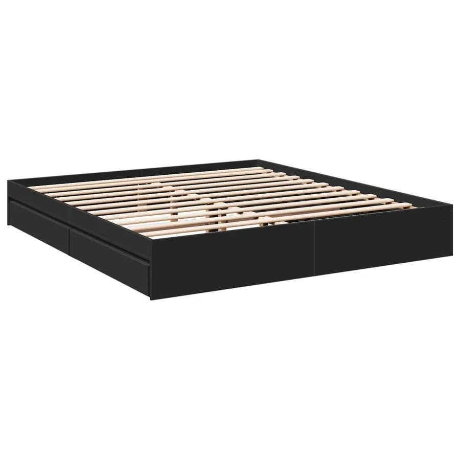 Cadre de lit avec tiroirs sans matelas noir 200x200 cm - 3