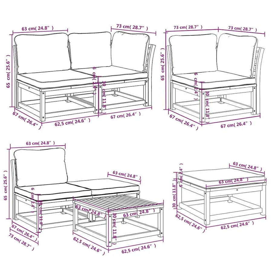 Salon de jardin avec coussins 7 pcs bois massif d'acacia - 10