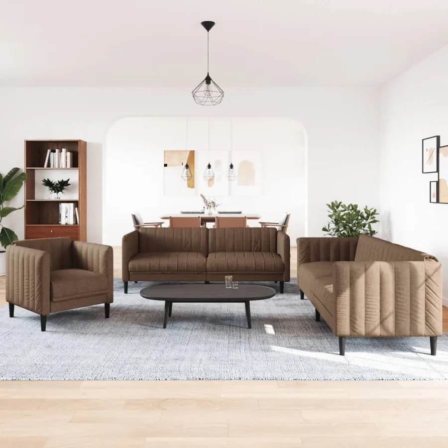Ensemble de canapés 3 pcs marron tissu - 3