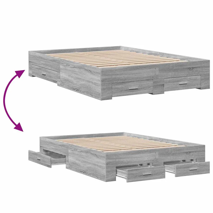 Cadre de lit avec tiroirs sans matelas sonoma gris 135x190 cm - 7