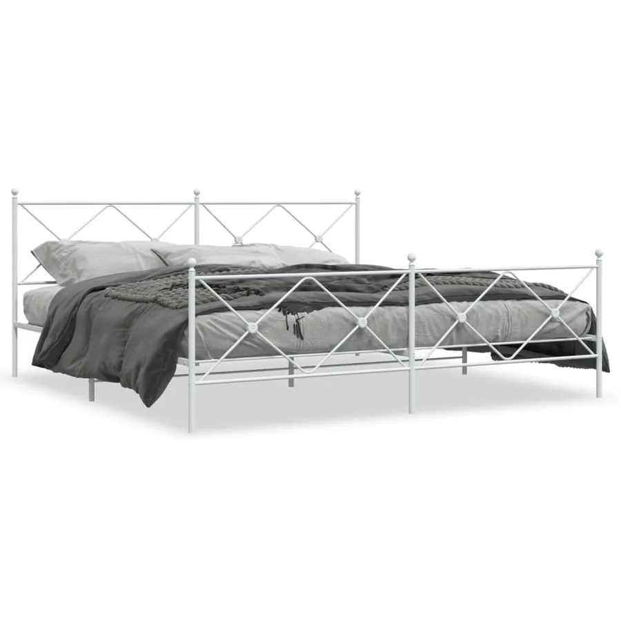 Cadre de lit métal sans matelas et pied de lit blanc 193x203 cm - 2