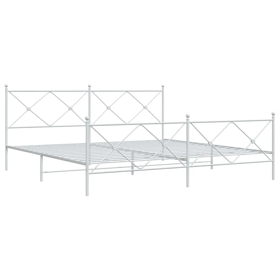 Cadre de lit métal sans matelas et pied de lit blanc 193x203 cm - 3
