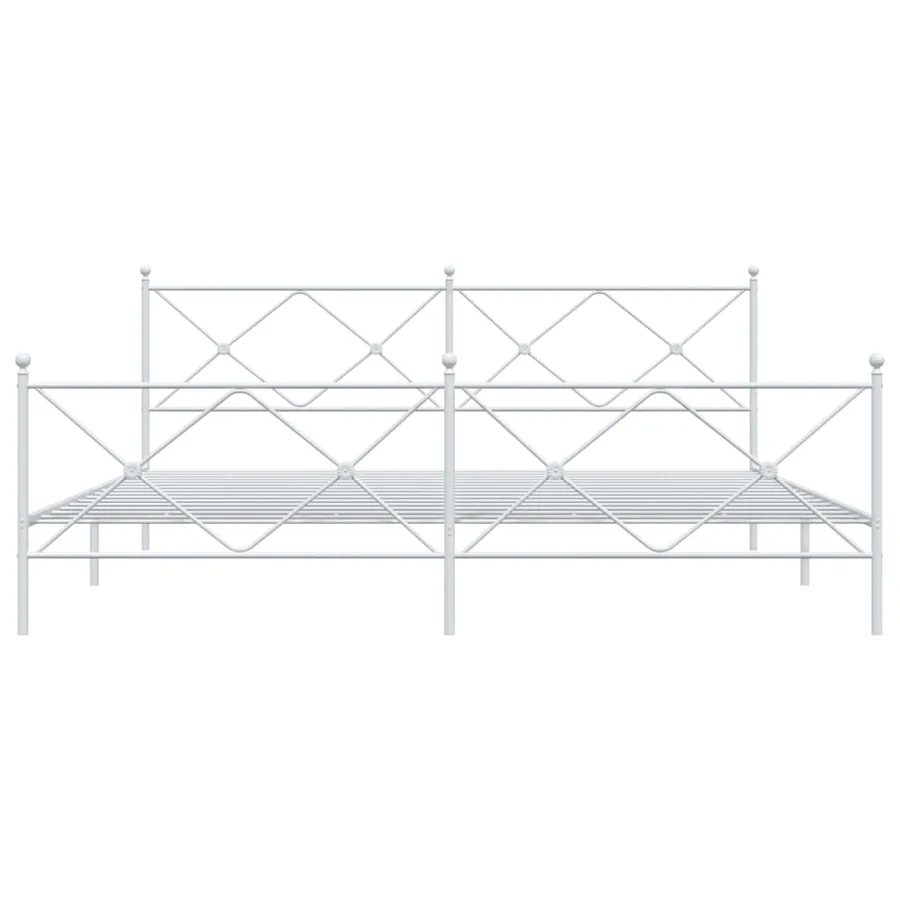 Cadre de lit métal sans matelas et pied de lit blanc 193x203 cm - 4