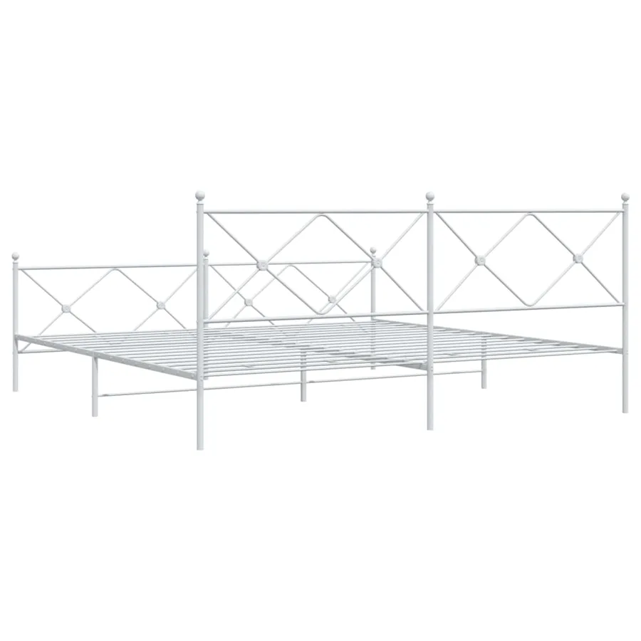 Cadre de lit métal sans matelas et pied de lit blanc 193x203 cm - 6