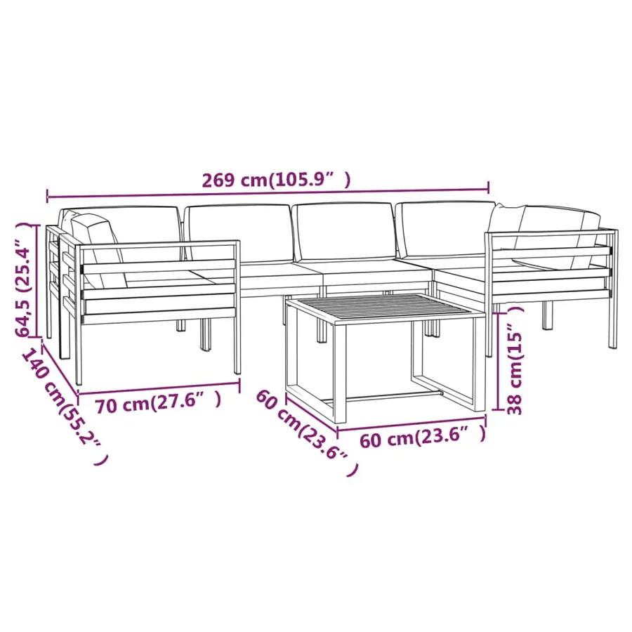 Salon de jardin 7 pcs avec coussins Aluminium Anthracite - 9