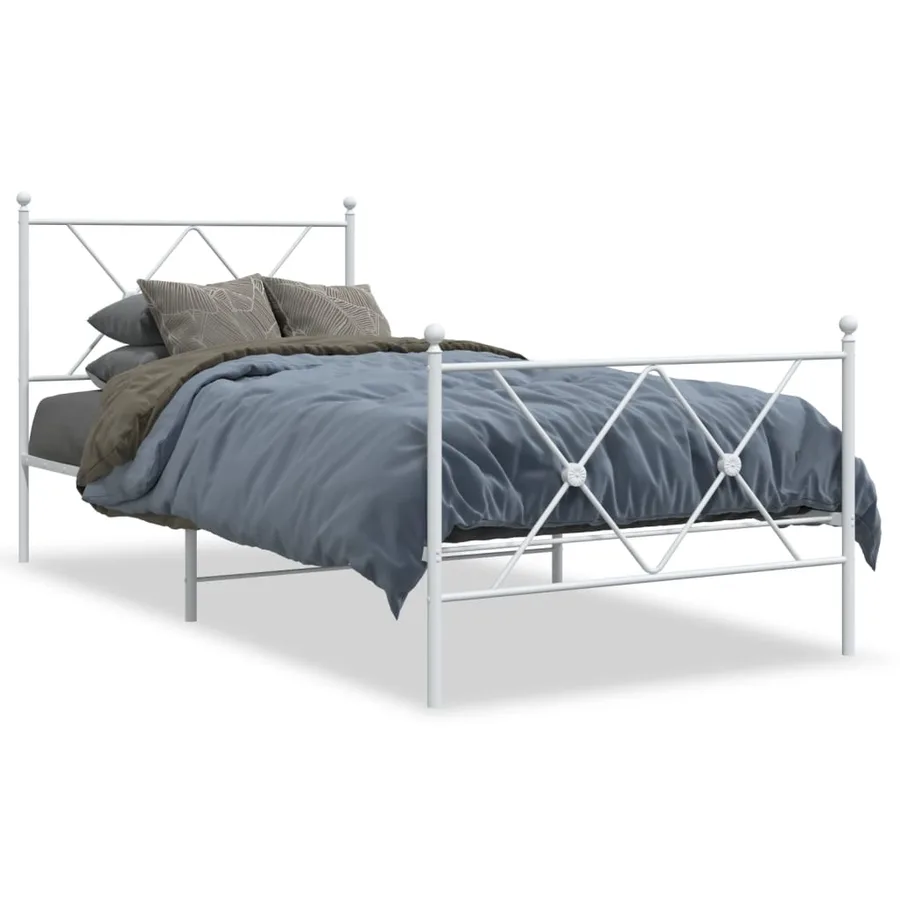 Cadre de lit métal sans matelas avec pied de lit blanc 90x190cm - 2