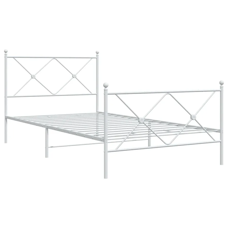 Cadre de lit métal sans matelas et pied de lit blanc 100x190 cm - 3
